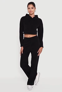 Ribbed Knit Long Sleeve Cropped Hoodie