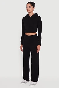 Womens Ribbed Knit Long Sleeve Cropped Hoodie,