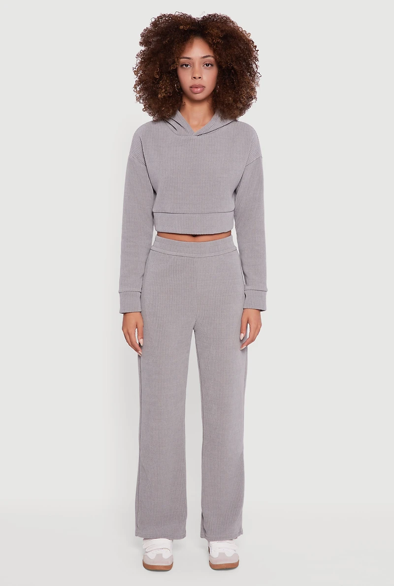 Ribbed Knit Long Sleeve Cropped Hoodie