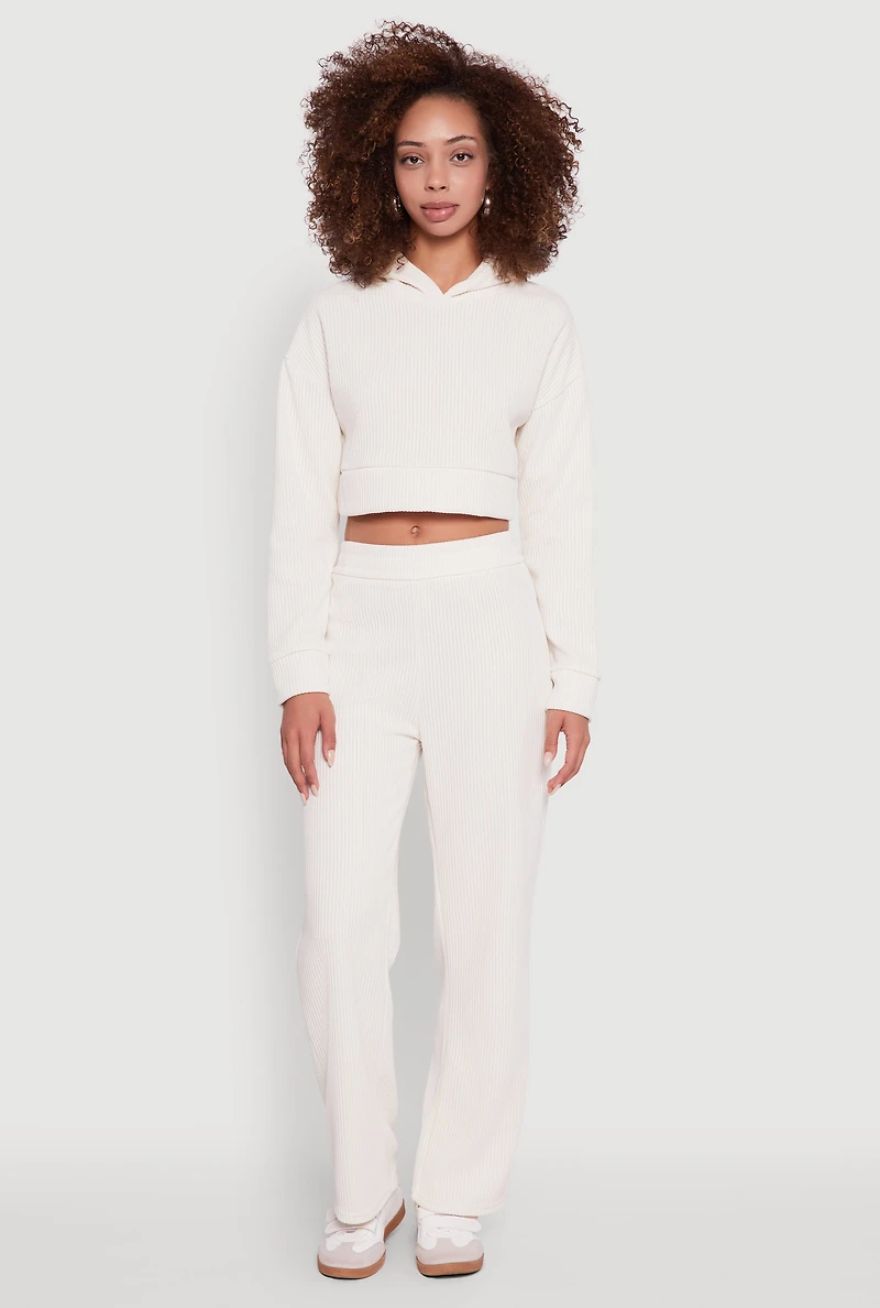 Ribbed Knit Long Sleeve Cropped Hoodie