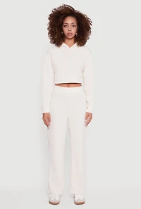 Womens Ribbed Knit Long Sleeve Cropped Hoodie, White,