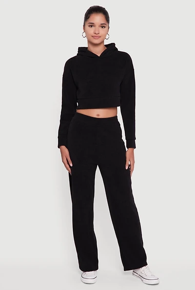 Womens Mid Rise Straight Leg Ribbed Knit Pants, Black, Size XL