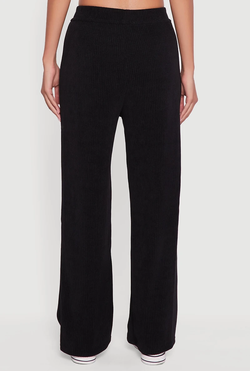 Mid Rise Straight Leg Ribbed Knit Pants