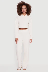 Mid Rise Straight Leg Ribbed Knit Pants