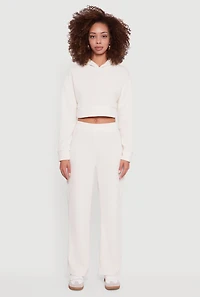 Womens Mid Rise Wide Leg Ribbed Knit Pants, White, Size S