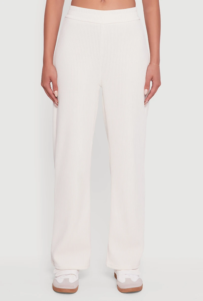Mid Rise Straight Leg Ribbed Knit Pants