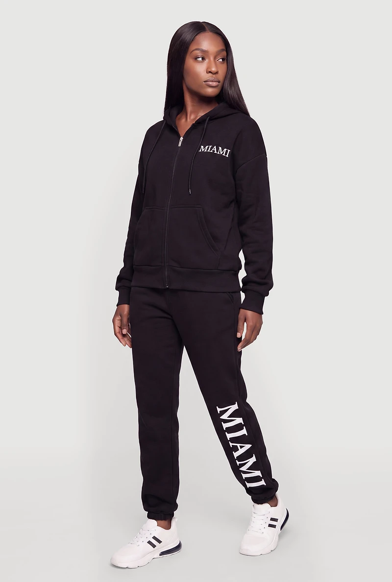 Miami Graphic Zip Front Hooded Sweatshirt