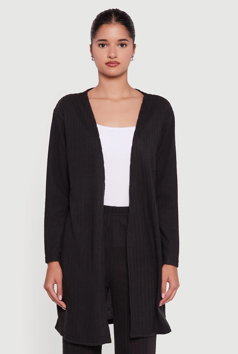 Brushed Ribbed Knit Long Sleeve Duster