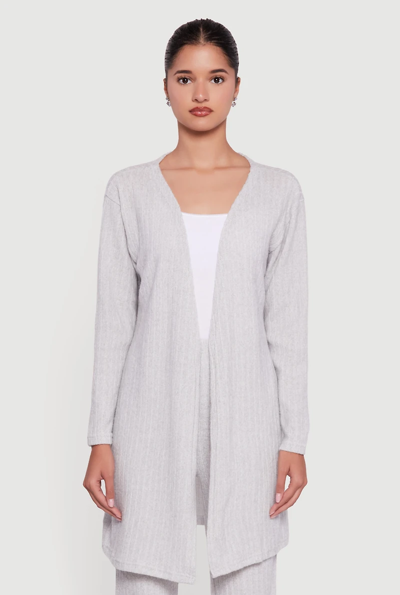 Brushed Ribbed Knit Long Sleeve Duster