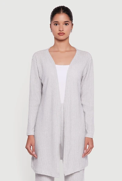 Brushed Ribbed Knit Long Sleeve Duster