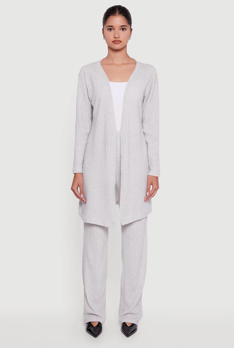 Brushed Ribbed Knit Long Sleeve Duster