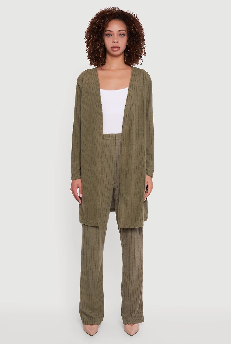 Womens Brushed Ribbed Knit Long Sleeve Duster, Green,