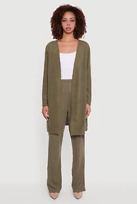 Womens Brushed Ribbed Knit Long Sleeve Duster, Green,