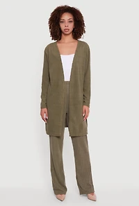 Womens Brushed Ribbed Knit Long Sleeve Duster, Green,