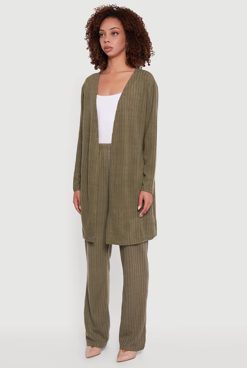Womens Brushed Ribbed Knit Long Sleeve Duster, Green,