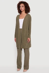 Womens Brushed Ribbed Knit Long Sleeve Duster, Green,