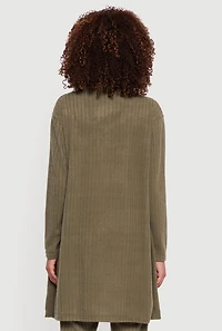 Womens Brushed Ribbed Knit Long Sleeve Duster, Green,