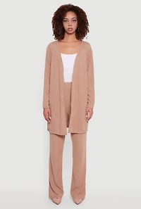 Womens Brushed Ribbed Knit Long Sleeve Duster,