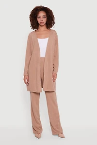 Womens Brushed Ribbed Knit Long Sleeve Duster,