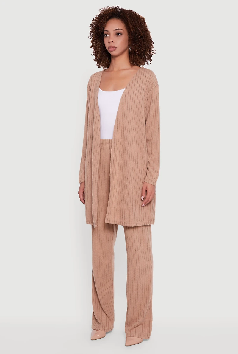 Womens Brushed Ribbed Knit Long Sleeve Duster, S