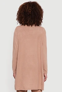 Womens Brushed Ribbed Knit Long Sleeve Duster,
