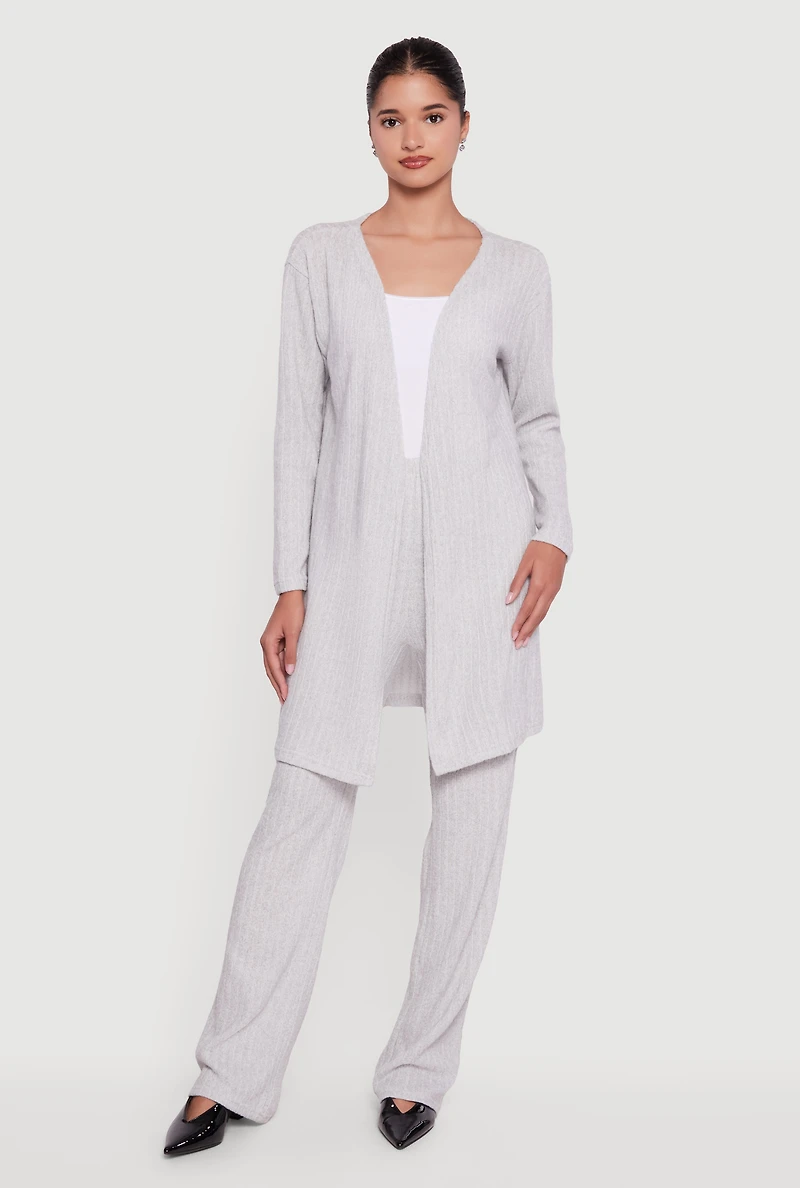Womens Brushed Rib Knit Pull On Straight Leg Pants, Grey, Size S