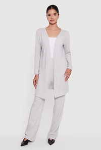 Womens Brushed Rib Knit Pull On Straight Leg Pants, Grey, Size S