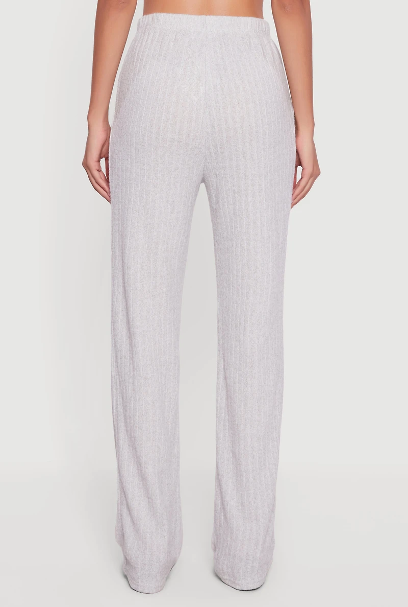 Womens Brushed Rib Knit Pull On Straight Leg Pants, Grey, Size S