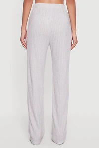 Womens Brushed Rib Knit Pull On Straight Leg Pants, Grey, Size S
