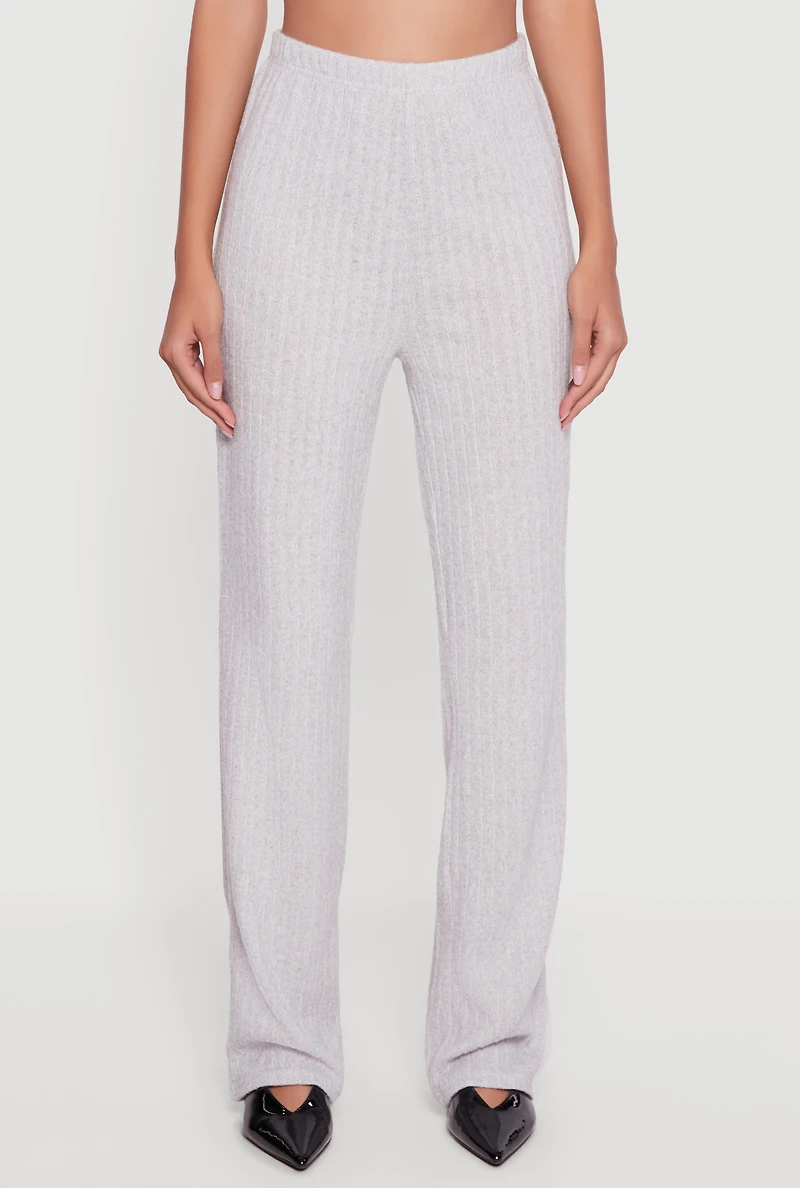 Brushed Rib Knit Pull On Straight Leg Pants