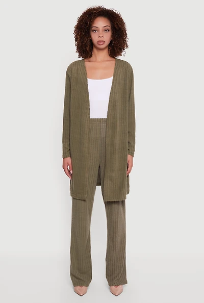 Womens Brushed Rib Knit Pull On Straight Leg Pants,