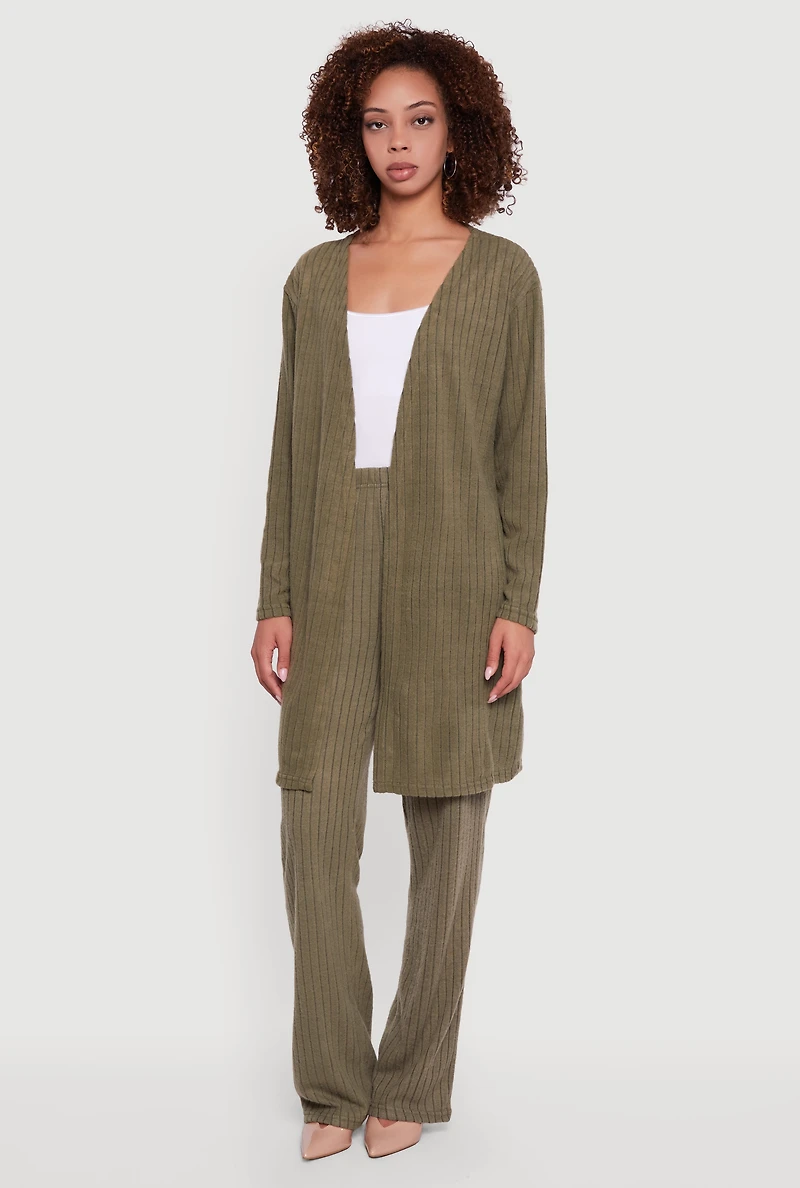 Womens Brushed Rib Knit Pull On Straight Leg Pants,