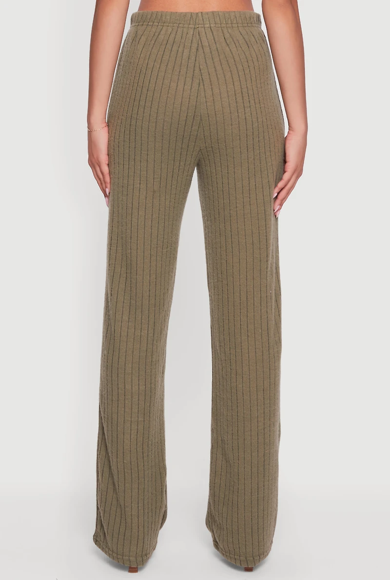 Womens Brushed Rib Knit Pull On Straight Leg Pants,