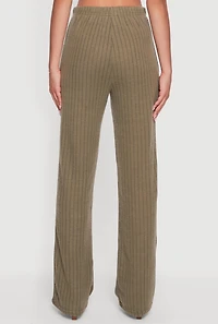 Womens Brushed Rib Knit Pull On Straight Leg Pants,