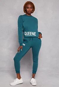 Womens Queene Puff Print Fleece Lined Sweatshirt, Green, Size M