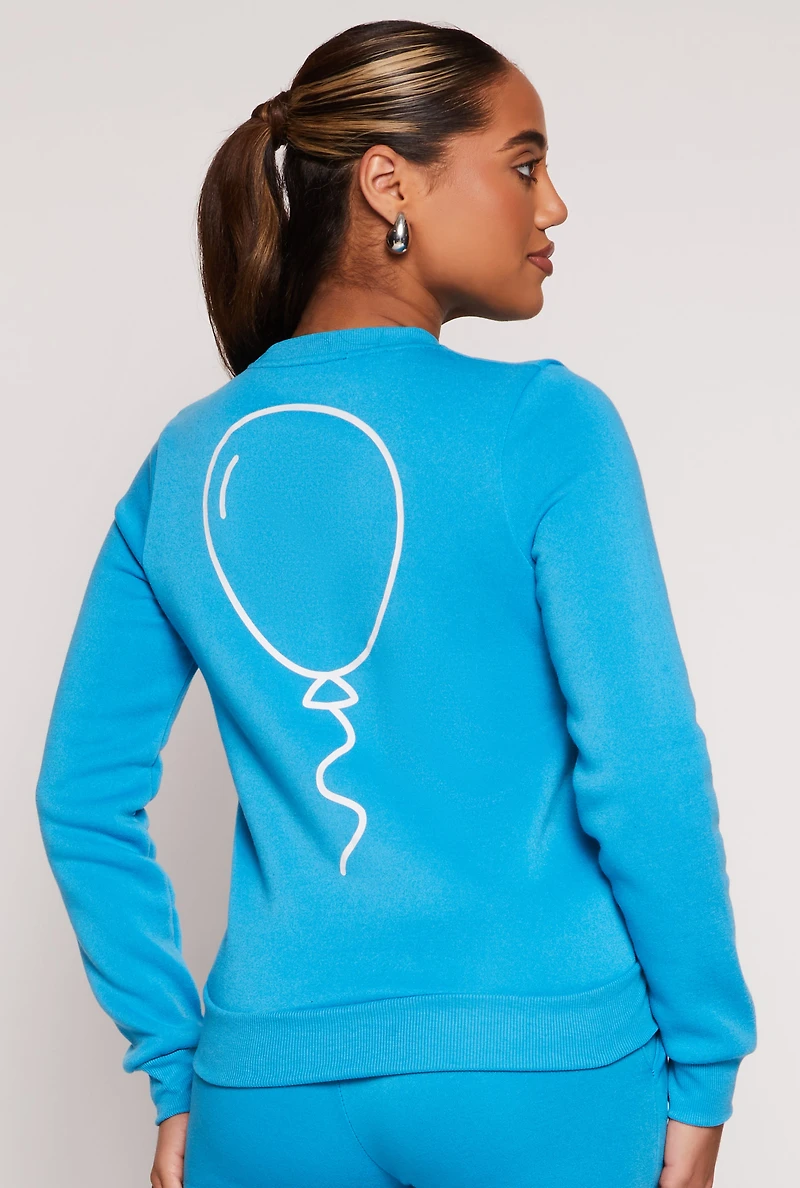 Womens Queene Puff Print Fleece Lined Sweatshirt, Blue, Size S
