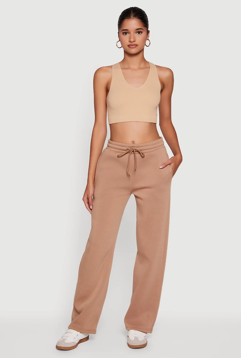Womens Fleece Lined Straight Leg Sweatpants,