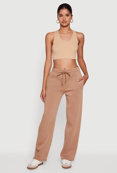 Womens Fleece Lined Straight Leg Sweatpants,
