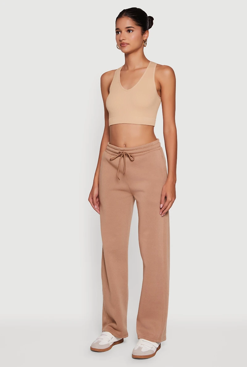 Womens Fleece Lined Straight Leg Sweatpants,