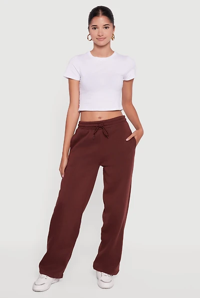 Womens Fleece Lined Straight Leg Sweatpants,