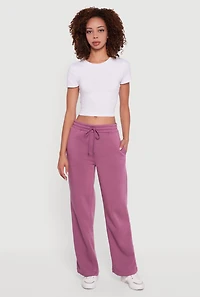 Womens Fleece Lined Straight Leg Sweatpants, Purple, Size L