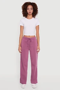 Womens Fleece Lined Straight Leg Sweatpants, Purple, Size L