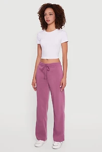 Womens Fleece Lined Straight Leg Sweatpants, Purple, Size L