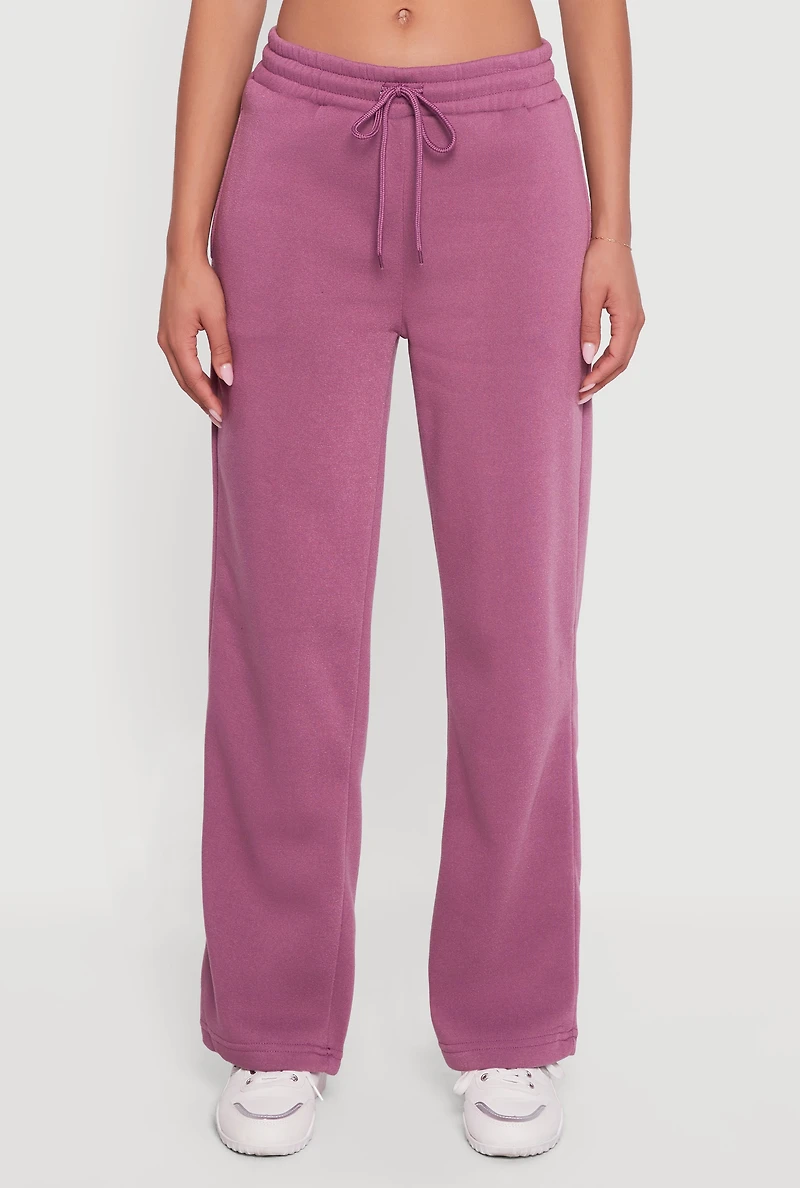 Womens Fleece Lined Straight Leg Sweatpants, Purple, Size L