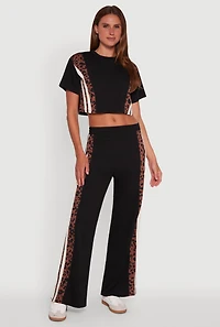 Womens Animal Print Varsity Stripe Side Crop Top, Black, Size L