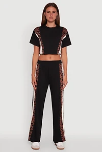 Womens Animal Print Varsity Stripe Side Crop Top, Black, Size L