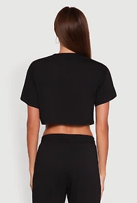 Womens Animal Print Varsity Stripe Side Crop Top, Black, Size S