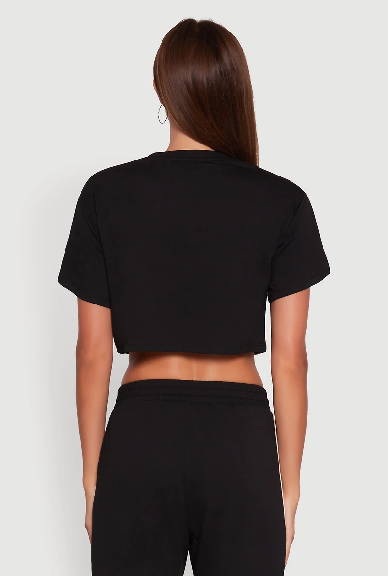 Womens Animal Print Varsity Stripe Side Crop Top, Black, Size L