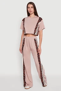 Womens Animal Print Varsity Stripe Side Crop Top, Brown,