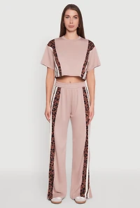 Womens Animal Print Varsity Stripe Side Crop Top, Brown,